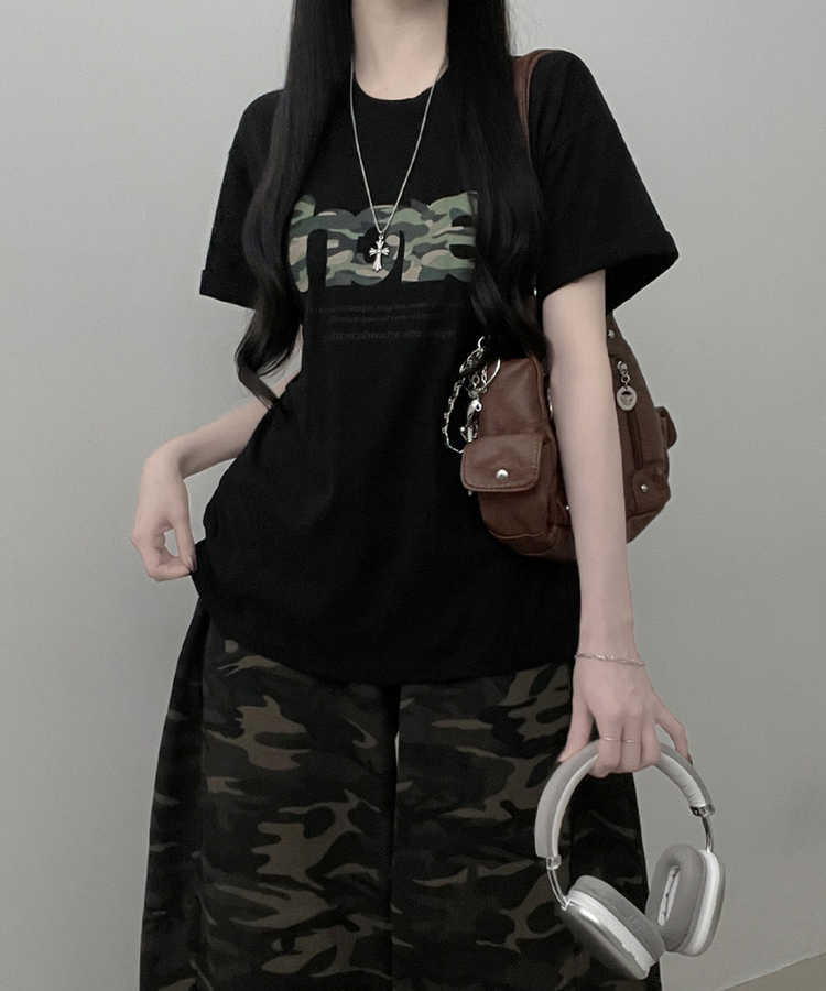 아치카모레터링프린팅박스핏반팔티셔츠 블랙