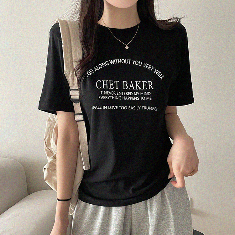 レタリングさらさら半袖Tシャツ BLACK