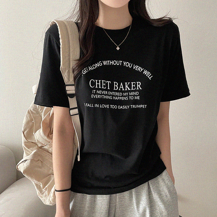 レタリングさらさら半袖Tシャツ BLACK
