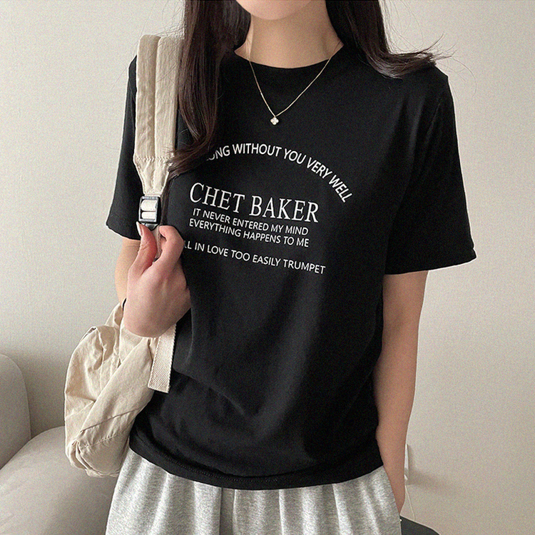 レタリングさらさら半袖Tシャツ BLACK