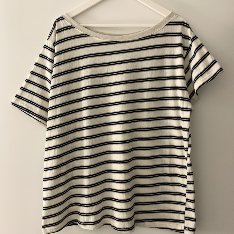 ボーダーワンショルダー半袖Tシャツ