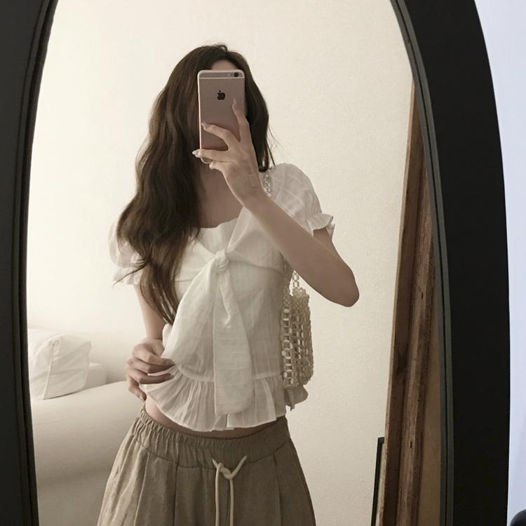 リボンフリルブラウス WHITE