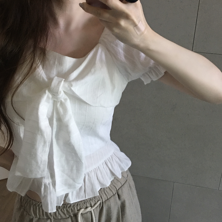 リボンフリルブラウス WHITE