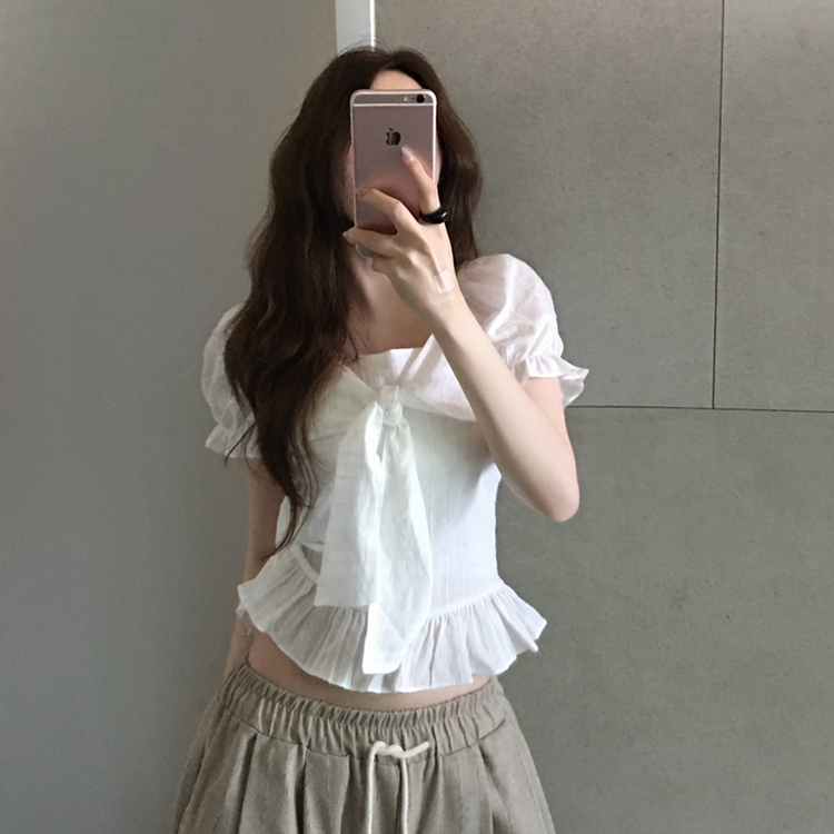 リボンフリルブラウス WHITE