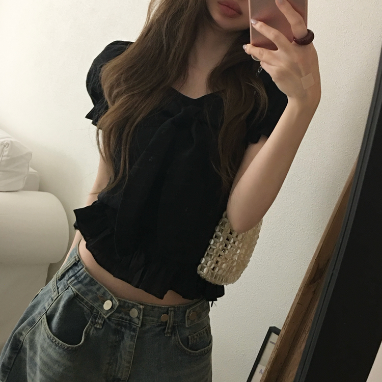 リボンフリルブラウス BLACK