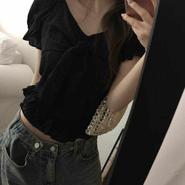 リボンフリルブラウス BLACK