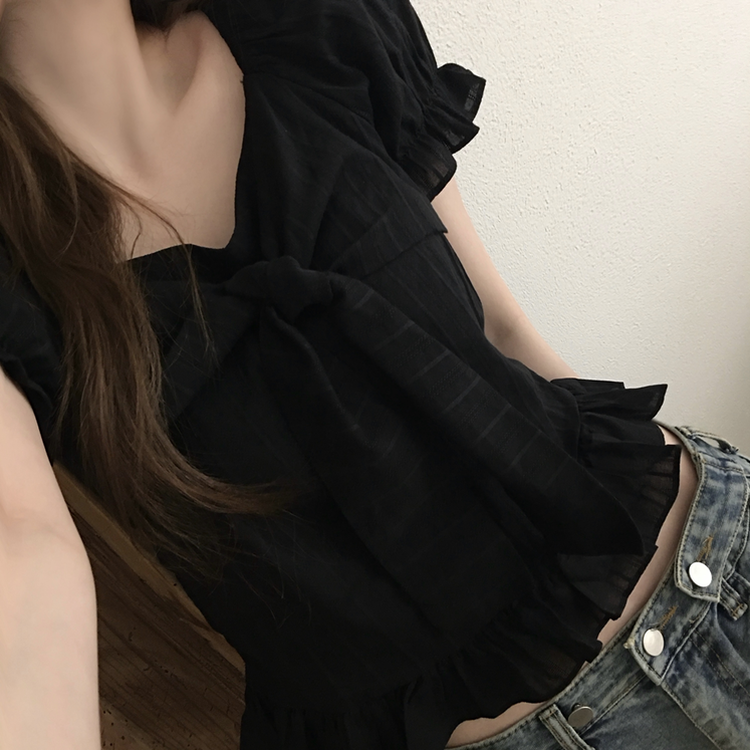 リボンフリルブラウス BLACK