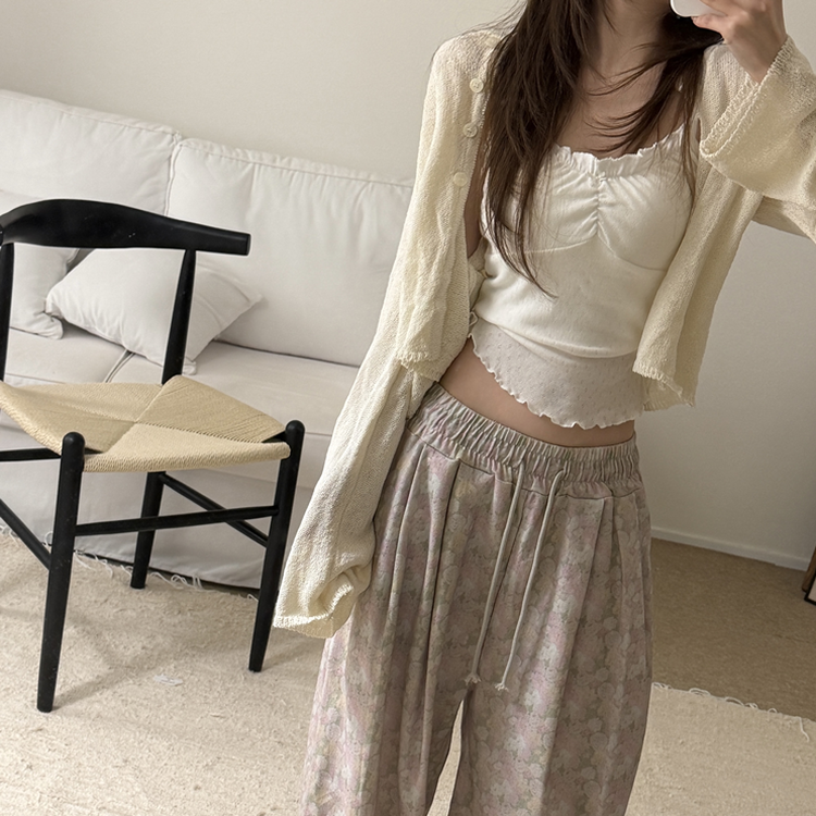 フリルレースシャーリングキャミソール IVORY