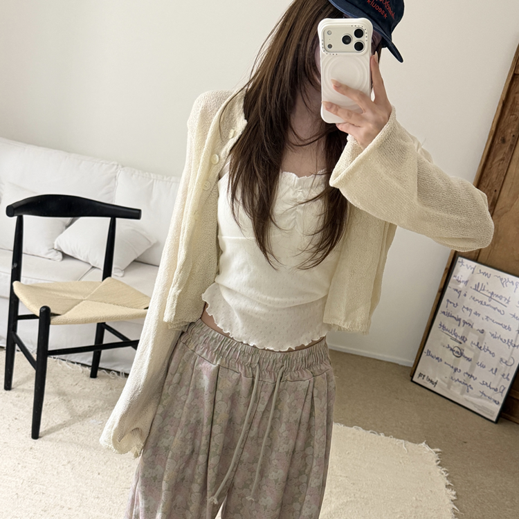 フリルレースシャーリングキャミソール IVORY