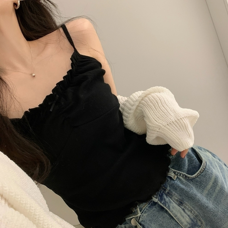 フリルレースシャーリングキャミソール BLACK