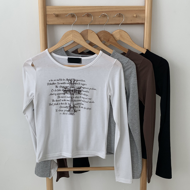 レタリングUネック長袖Tシャツ