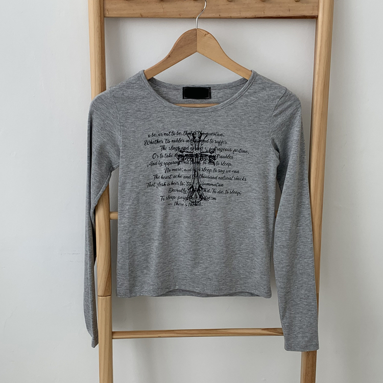 レタリングUネック長袖Tシャツ