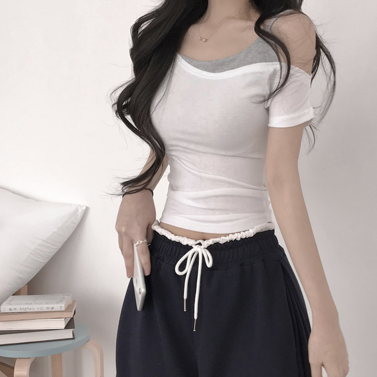 オフショルキャミソールレイヤード半袖Tシャツ IVORY