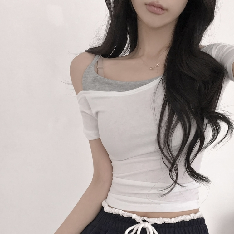 オフショルキャミソールレイヤード半袖Tシャツ IVORY