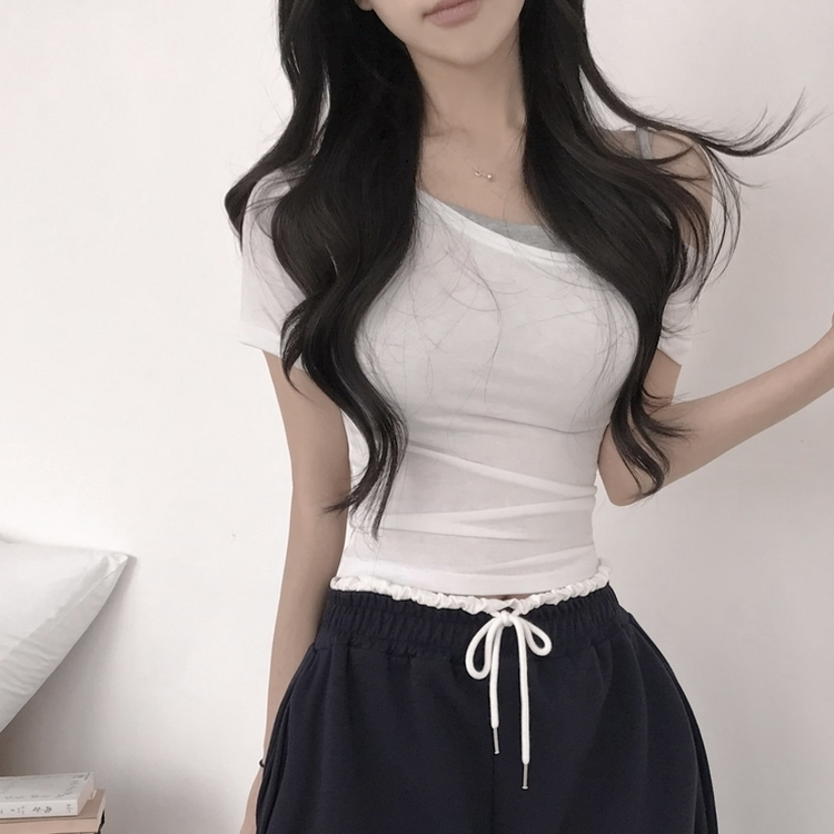 オフショルキャミソールレイヤード半袖Tシャツ IVORY