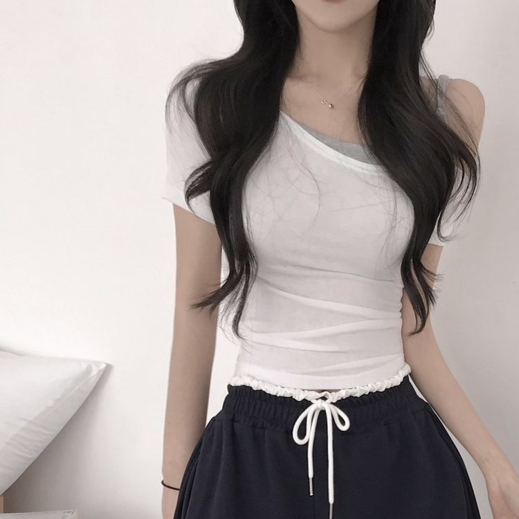 オフショルキャミソールレイヤード半袖Tシャツ IVORY