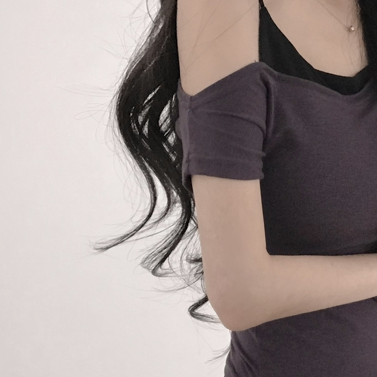 オフショルキャミソールレイヤード半袖Tシャツ PURPLE