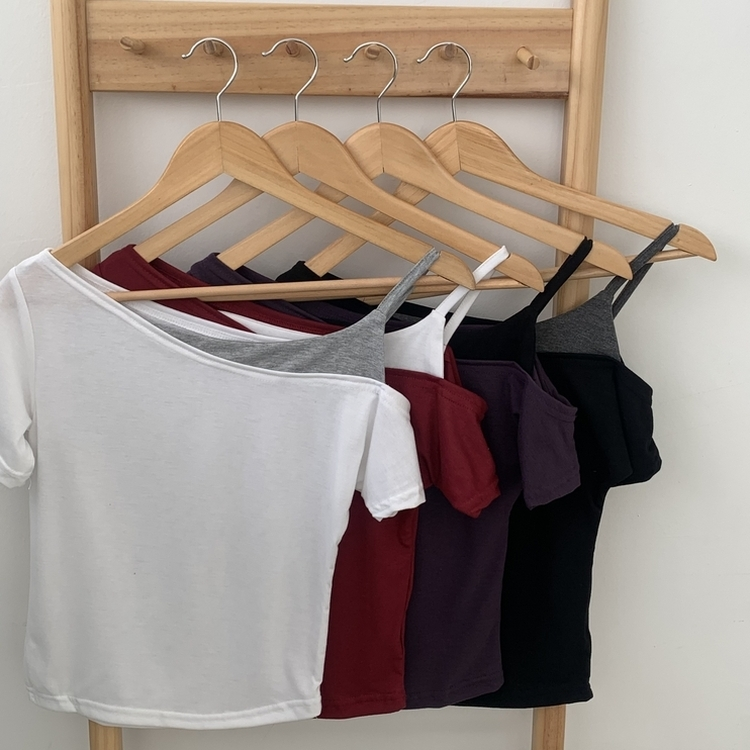 オフショルキャミソールレイヤード半袖Tシャツ