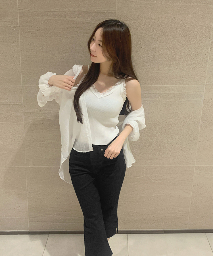 허벅지 보정 밑단 옆트임 8부 카프리 스판 면팬츠 블랙