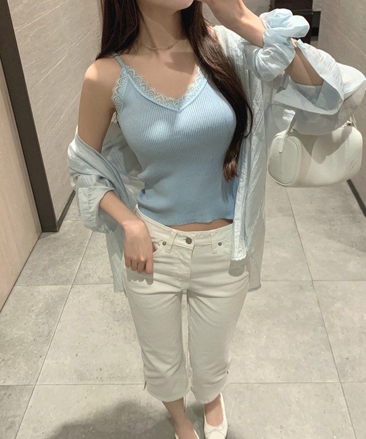 허벅지 보정 밑단 옆트임 8부 카프리 스판 면팬츠 화이트