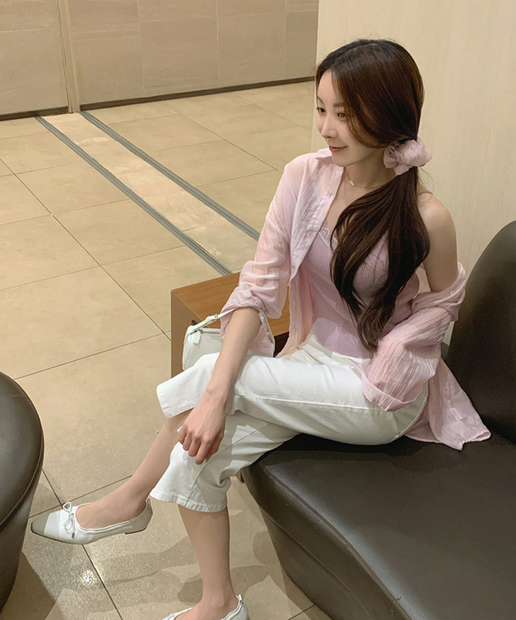 허벅지 보정 밑단 옆트임 8부 카프리 스판 면팬츠 화이트