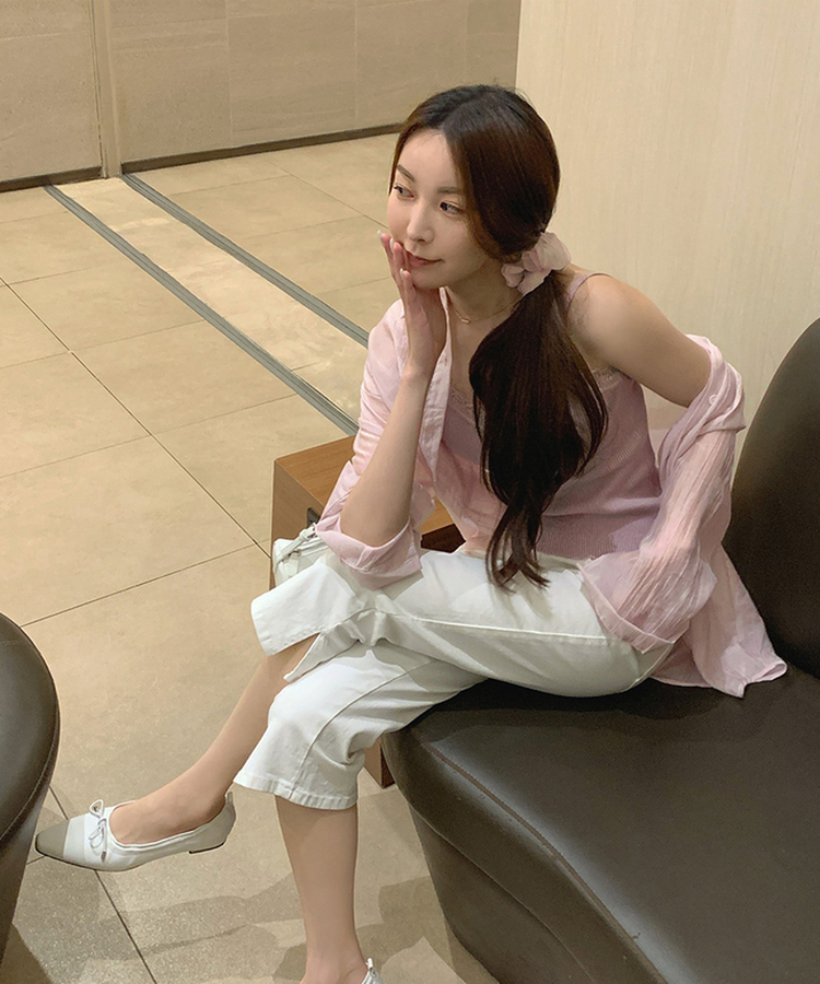 허벅지 보정 밑단 옆트임 8부 카프리 스판 면팬츠 화이트