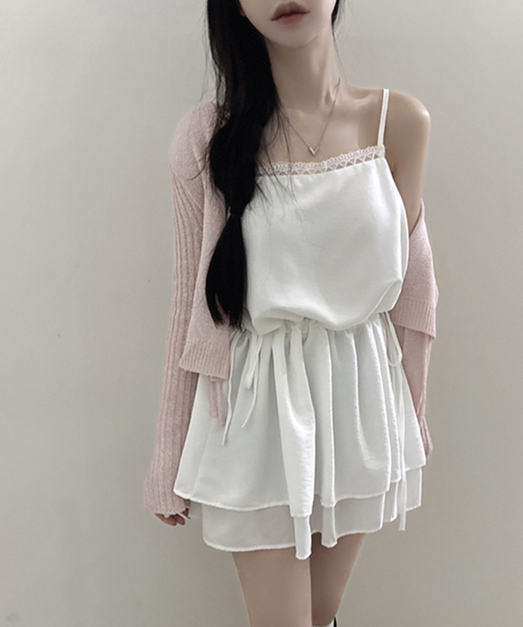 レースストラップキャミソールミニワンピース WHITE