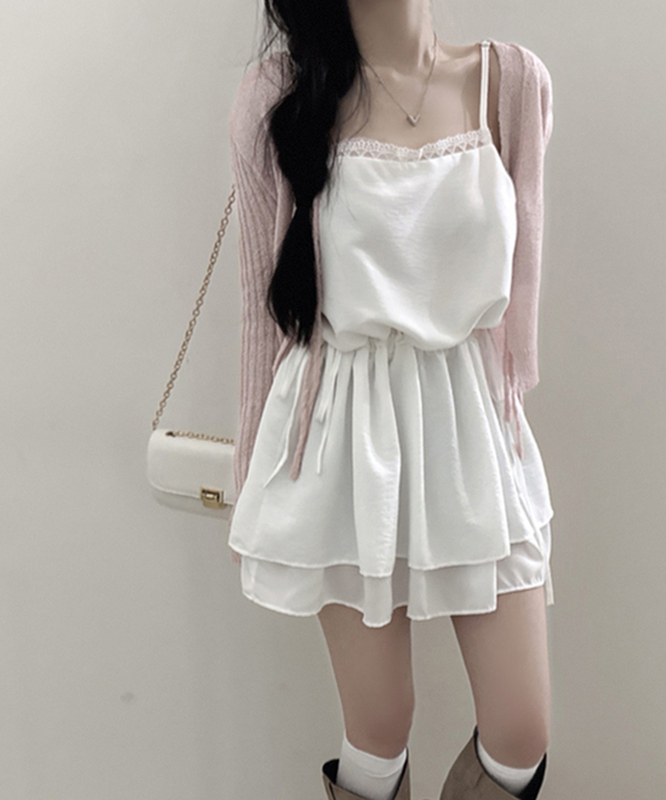 レースストラップキャミソールミニワンピース WHITE