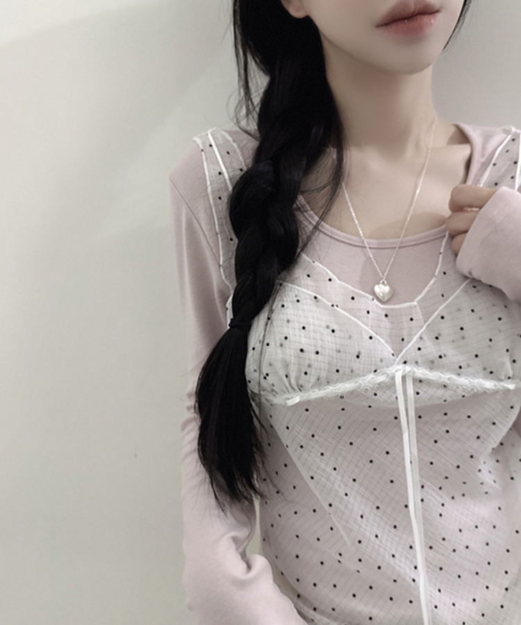 ドットシースルーリボンノースリーブトップ WHITE