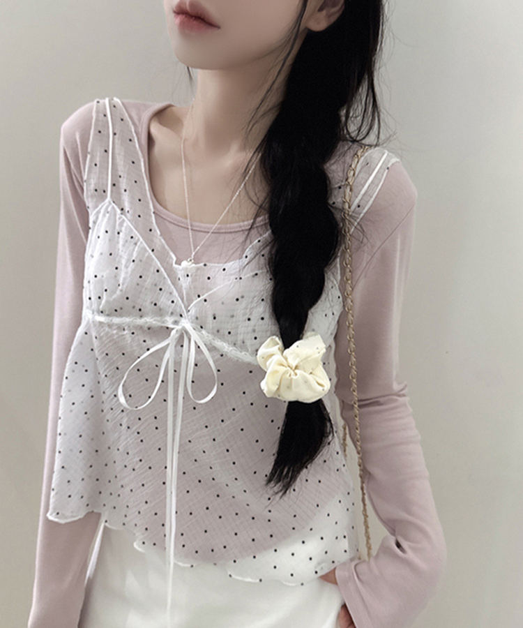 ドットシースルーリボンノースリーブトップ WHITE