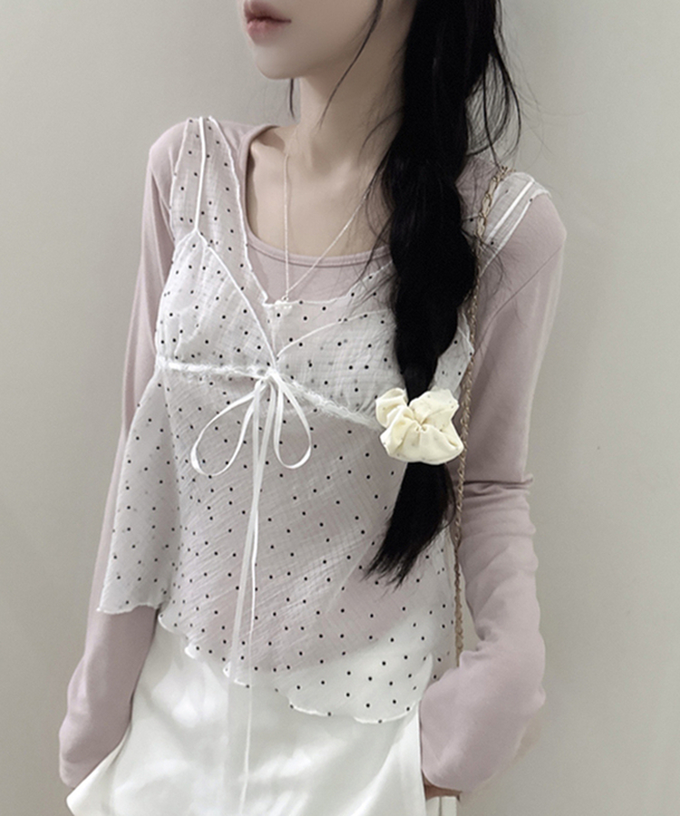 ドットシースルーリボンノースリーブトップ WHITE