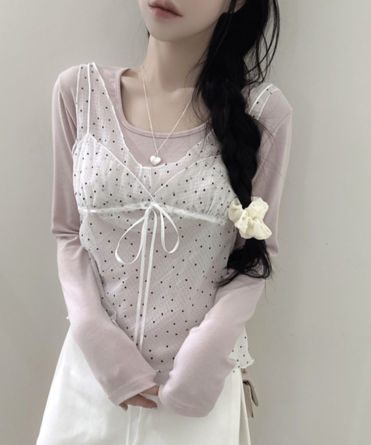 ドットシースルーリボンノースリーブトップ WHITE