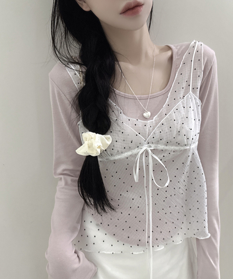 ドットシースルーリボンノースリーブトップ WHITE
