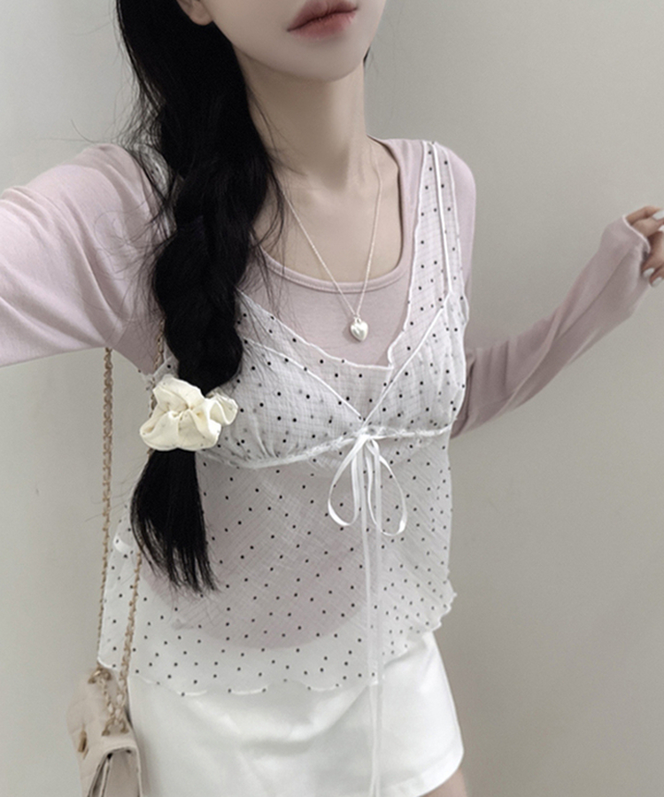 ドットシースルーリボンノースリーブトップ WHITE