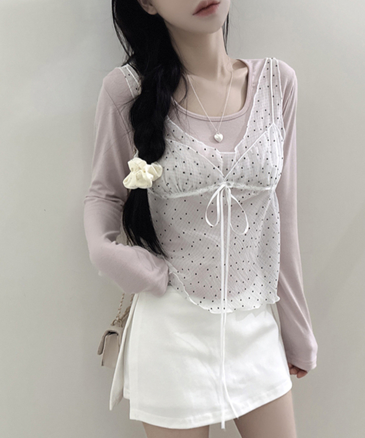 ドットシースルーリボンノースリーブトップ WHITE