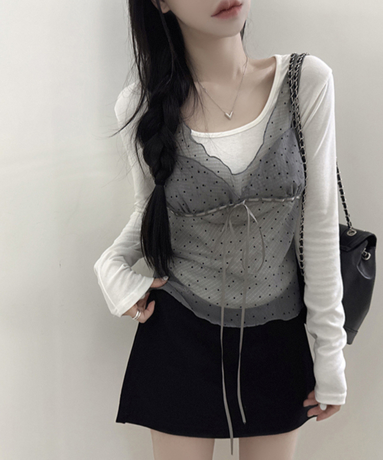ドットシースルーリボンノースリーブトップ LIGHT GRAY