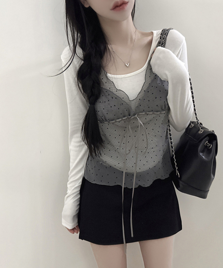 ドットシースルーリボンノースリーブトップ LIGHT GRAY