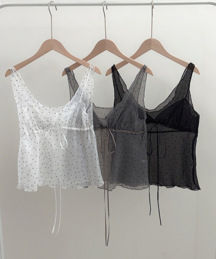 ドットシースルーリボンノースリーブトップ