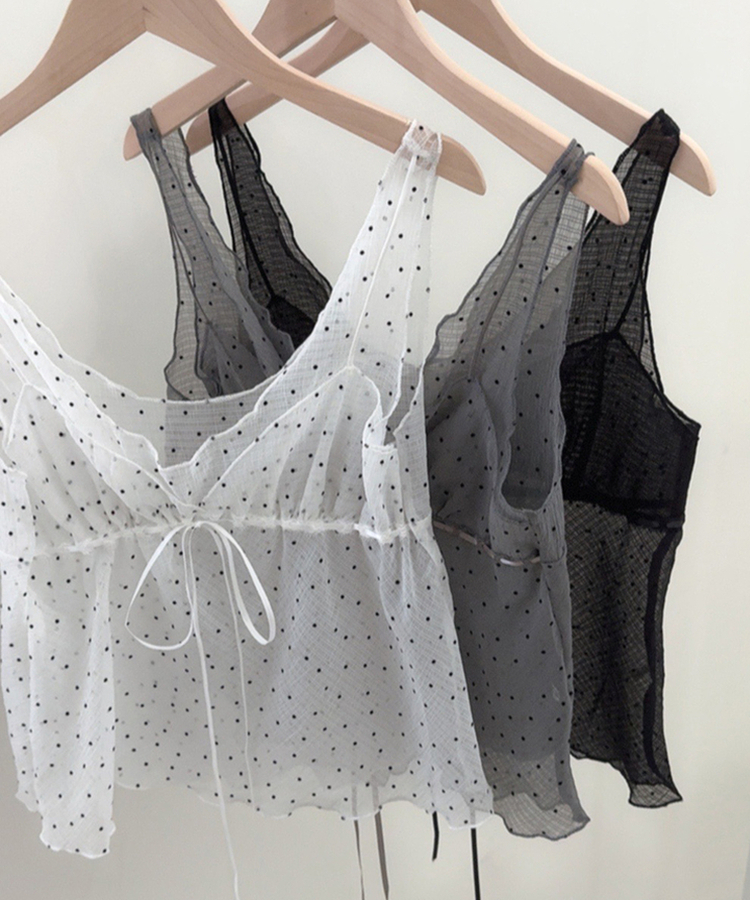 ドットシースルーリボンノースリーブトップ