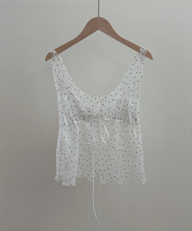 ドットシースルーリボンノースリーブトップ