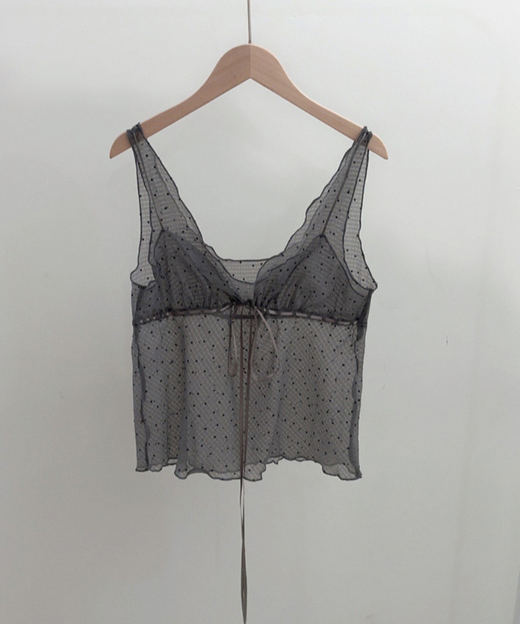 ドットシースルーリボンノースリーブトップ