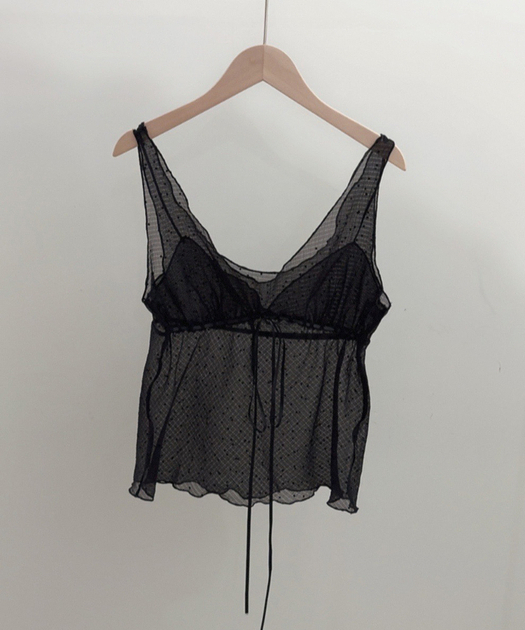 ドットシースルーリボンノースリーブトップ