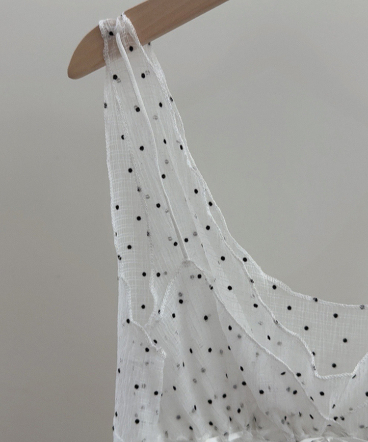 ドットシースルーリボンノースリーブトップ