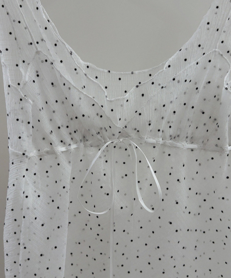 ドットシースルーリボンノースリーブトップ