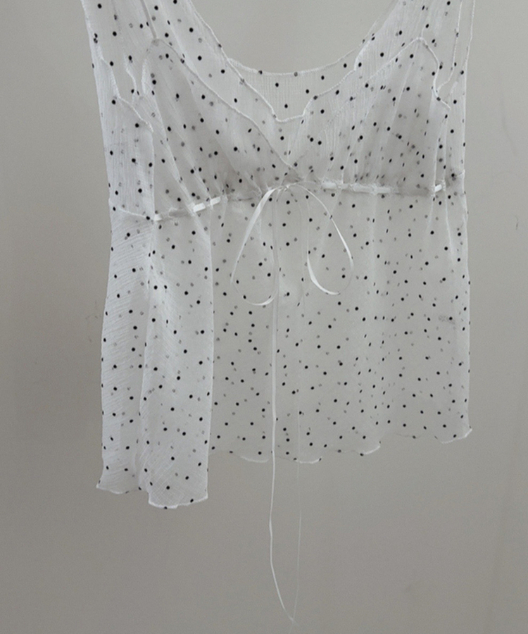 ドットシースルーリボンノースリーブトップ
