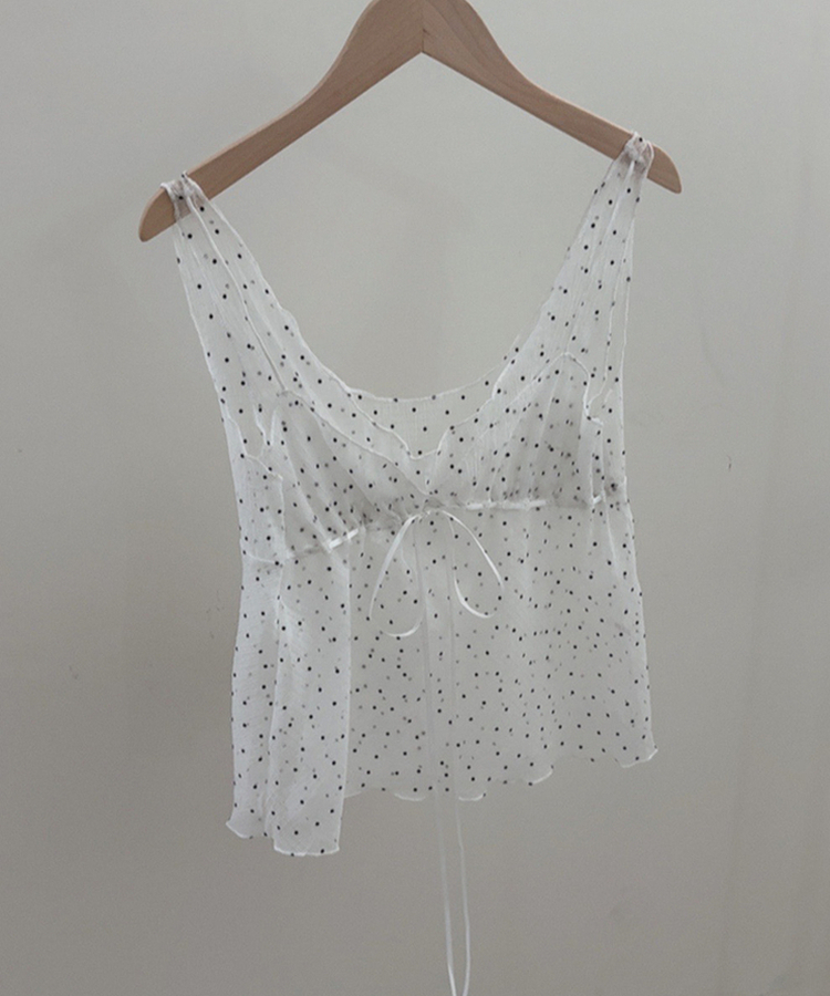 ドットシースルーリボンノースリーブトップ