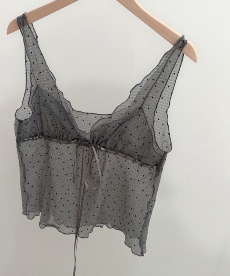 ドットシースルーリボンノースリーブトップ