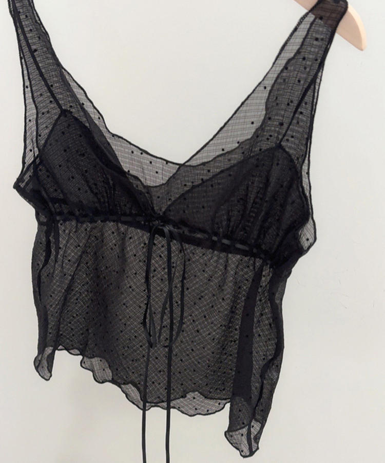 ドットシースルーリボンノースリーブトップ
