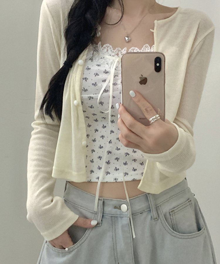 【SET】レースフラワーリボンキャミソール＋カーディガン(5color) BEIGE