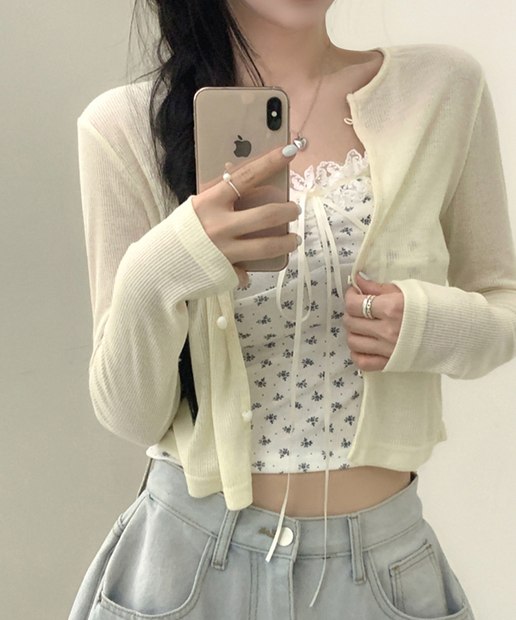 【SET】レースフラワーリボンキャミソール＋カーディガン(5color) BEIGE